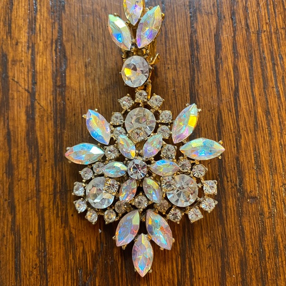 THELMA DEUTSCH EARRINGS: Large BOREALIS and Rhinestone dangle fabulous earrings - Picture 1 of 5